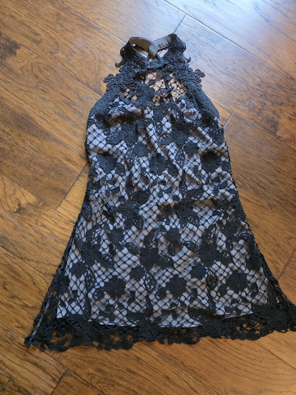 Free People Black and Gray Snowdrop Lace Overlay Halter Trapeze Dress XS